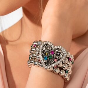 NWT Silver & Multi-Colored Heart Charm Adjustable Bracelet(Last One)